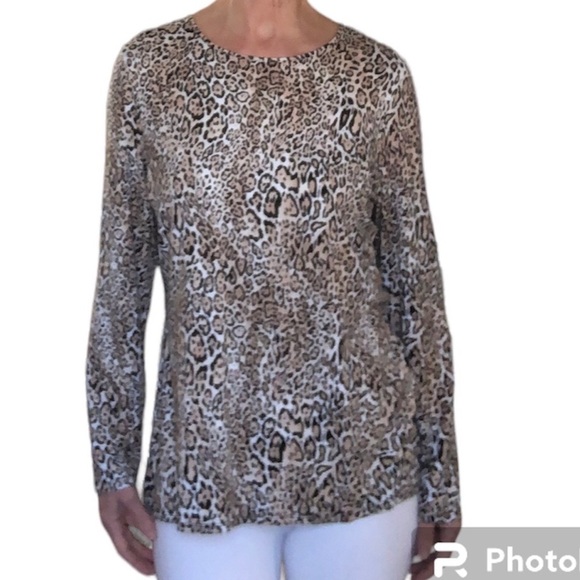 Chicos Leopard Animal Print size medium crew neck tunic pullover - Picture 9 of 9